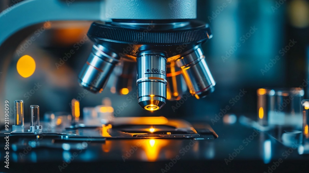 A detailed view of a microscope in use, highlighting scientific research and laboratory work with a focus on precision and technology. A detailed view of a microscope in use, highlighting scientific research and laboratory work with a focus on precision and technology.