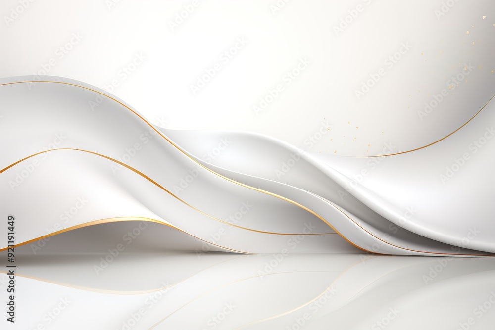 Abstract white and gold wavy background with reflective surface. Abstract white and gold wavy background with reflective surface.