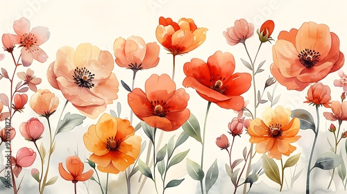 Wallpaper Mural A seamless watercolor pattern featuring blooming spring flowers, including cherry blossoms and tulips, painted in vibrant colors, arranged harmoniously with gentle gradients and intricate details, cre Torontodigital.ca