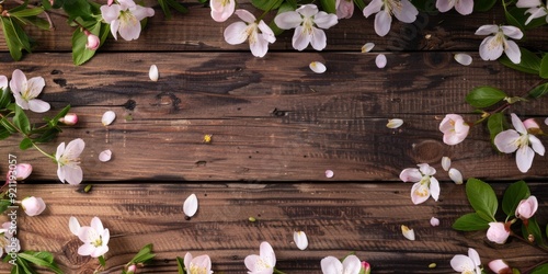 Delicate pink blossoms on rustic wood create an enchanting backdrop, embodying the timeless elegance of spring and evoking a deep sense of tranquility and natures inherent beauty