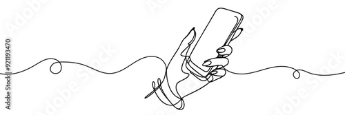 Continuous one line drawing mobile phone screens. Holding smartphone. Smartphone concept. One line drawing, vector graphic illustration.