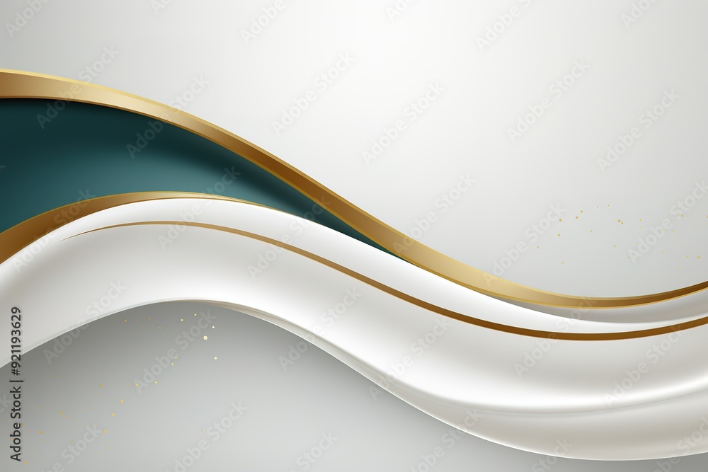 Abstract white and teal wavy background with golden stripes. Abstract white and teal wavy background with golden stripes.