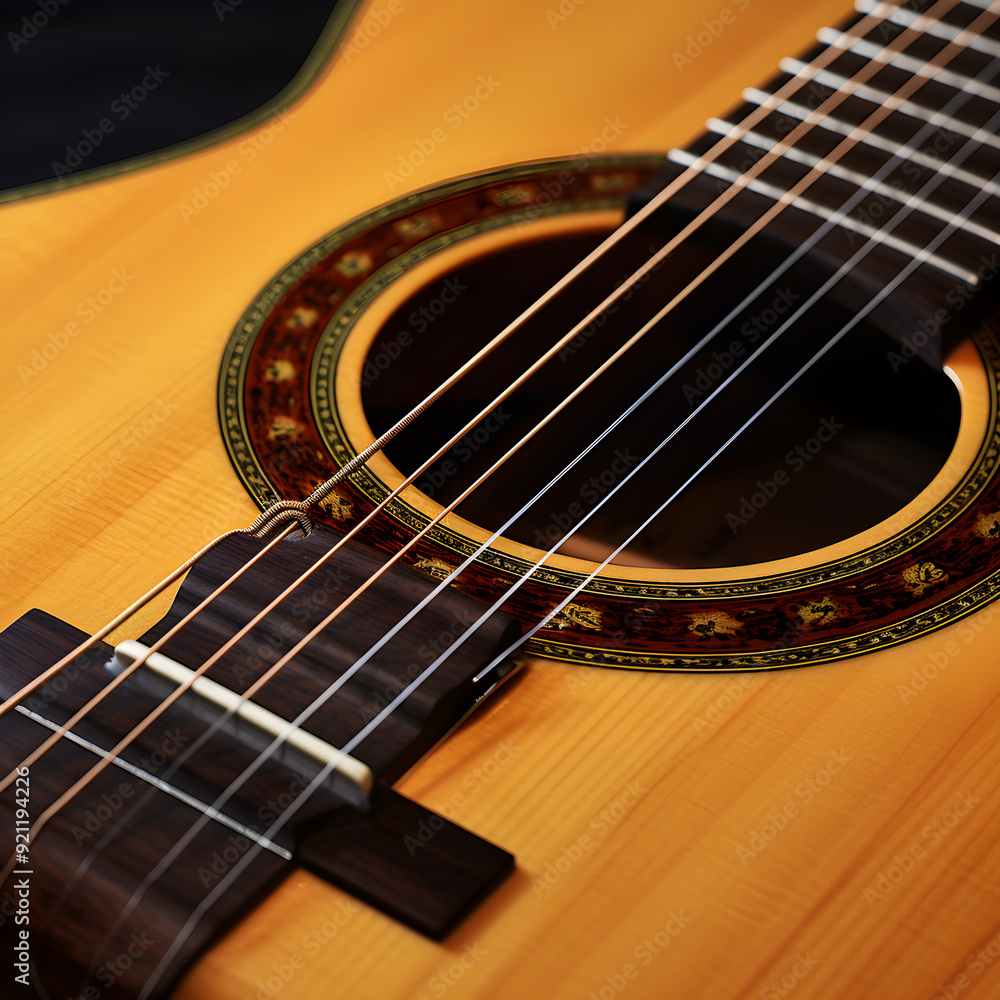 Elegant Classic Guitar Captured in a Closeup View: Reflecting Craftsmanship, Design, and Musical Passion Elegant Classic Guitar Captured in a Closeup View: Reflecting Craftsmanship, Design, and Musical Passion