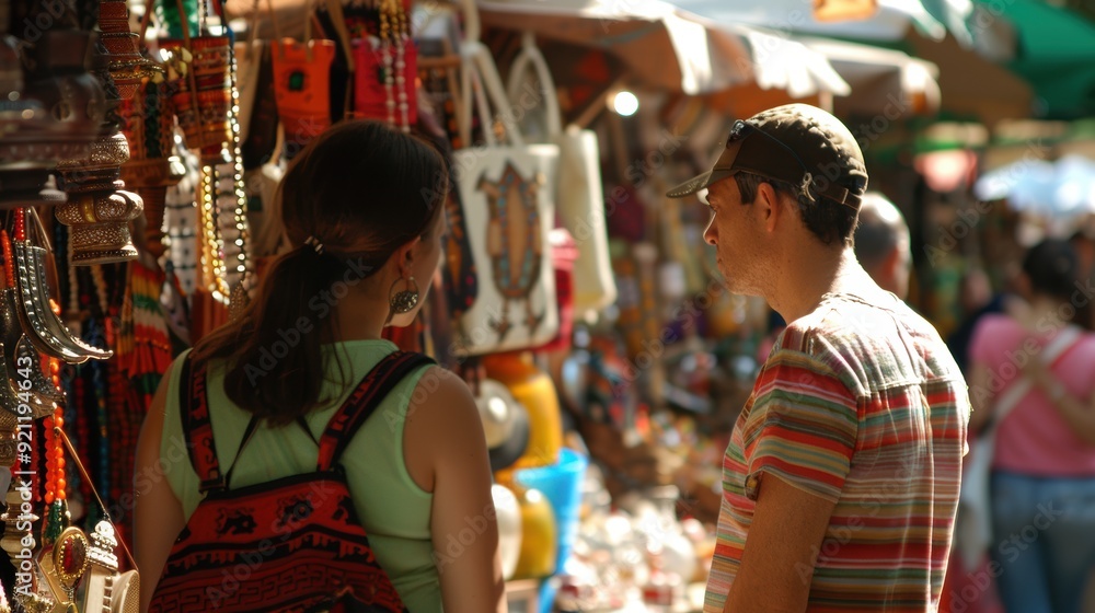 Obraz premium A man and woman are looking at a market