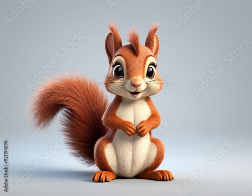 squirrel cartoon style character isolate on a grey background, cute 3d art pictures for kids, good for print for clothing, stationery, books, children's products, Generative AI