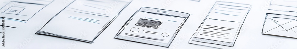 Foto de Detailed sketches and wireframes of a mobile app on a table ...