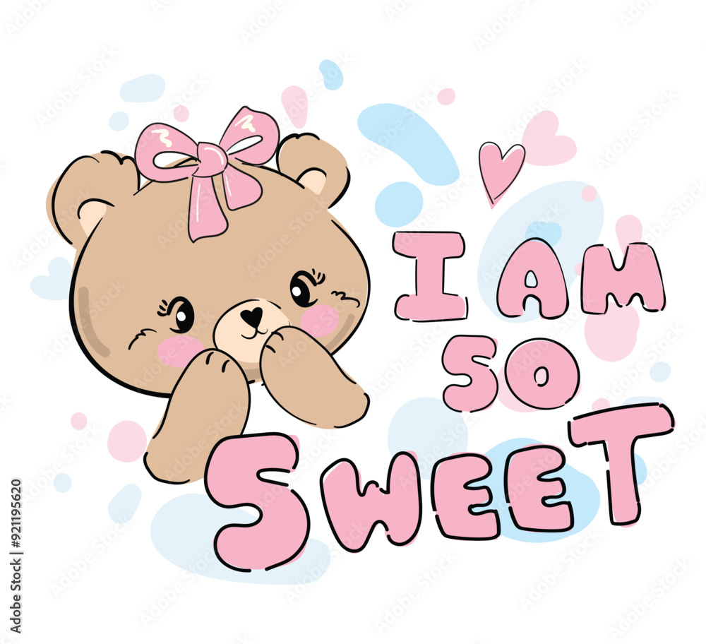 Fototapeta premium Hand Drawn Cute little Teddy Bear, children Design print on t-shirt vector illustration