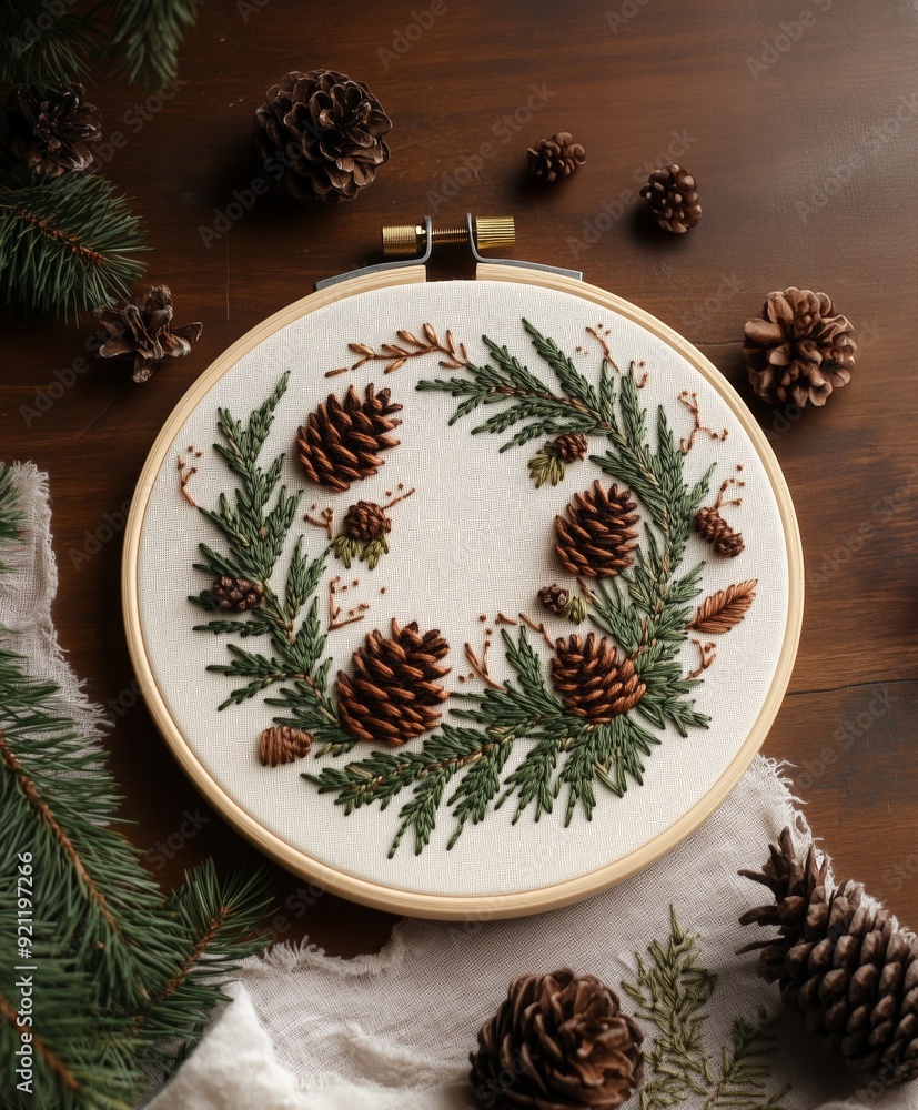 Pine Cone Embroidery Hoop Art - Holiday Decor with Rustic Pine Embroidery and Pinecones. Pine Cone Embroidery Hoop Art - Holiday Decor with Rustic Pine Embroidery and Pinecones.
