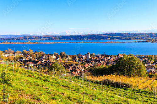 View of La Neuveville town and Lake Biel, Switzerland photo