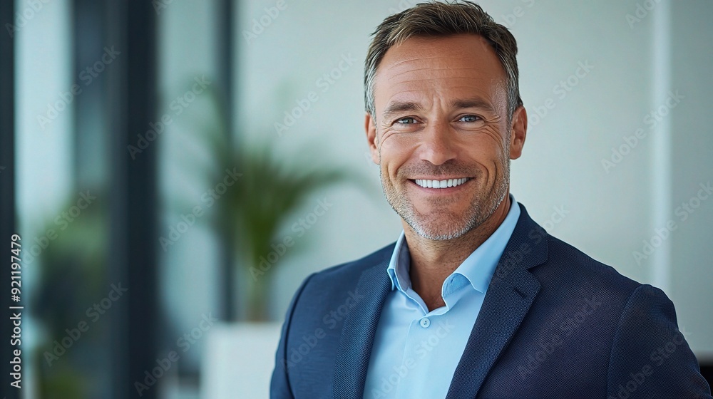Confident Businessman: A successful and confident businessman smiles warmly, radiating professionalism and leadership. His sharp attire and bright smile convey a sense of ambition and drive. Confident Businessman: A successful and confident businessman smiles warmly, radiating professionalism and leadership. His sharp attire and bright smile convey a sense of ambition and drive.