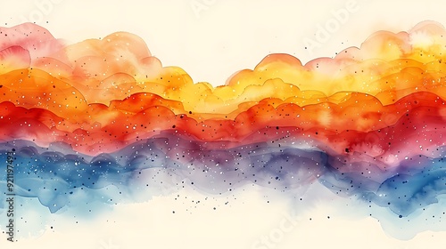 A serene watercolor pattern of whimsical rainbows and clouds, showcasing soft, fluffy clouds and pastel-colored rainbows, seamlessly integrated with smooth transitions and intricate details, creating 