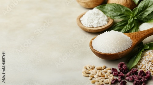 Wallpaper Mural An artistic arrangement of sugar, herbs, and grains on a rustic surface, showcasing culinary ingredients for various recipes. Torontodigital.ca