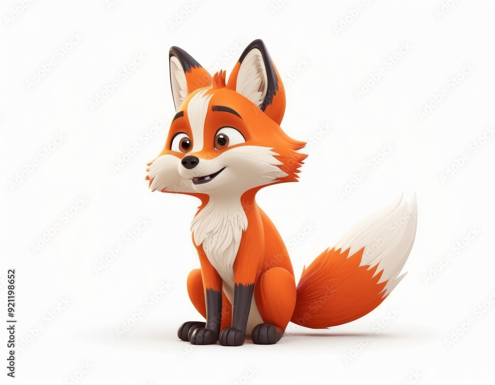 Fototapeta premium cute fox on white background 3d animals pictures for kids, good for print for clothing, stationery, books, children's products, Forest animal