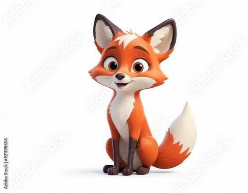 cute fox on white background 3d animals pictures for kids, good for print for clothing, stationery, books, children's products, Forest animal
