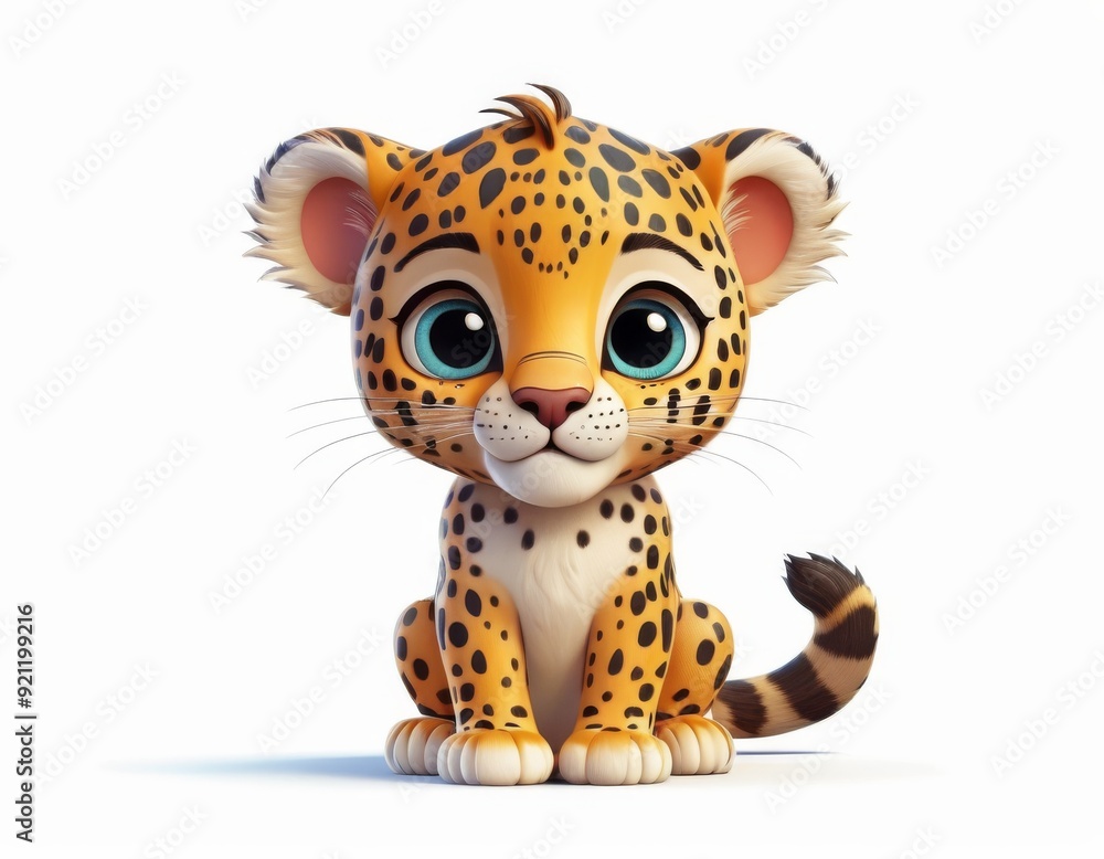 3D cute little baby leopard cub cartoon with big blue eyes Wild African animal for kids book generative AI 3D cute little baby leopard cub cartoon with big blue eyes Wild African animal for kids book generative AI