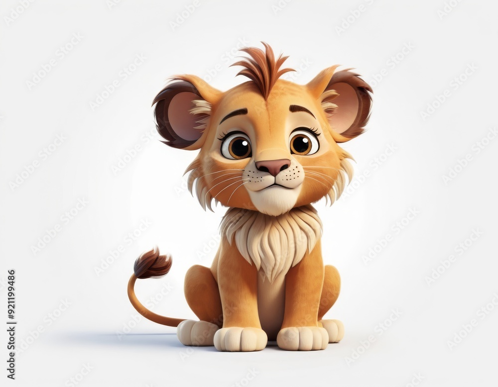 Cute cartoon lion with big eyes Animation style 3d render of a baby lion with a soft smiling face African animal Cute cartoon lion with big eyes Animation style 3d render of a baby lion with a soft smiling face African animal