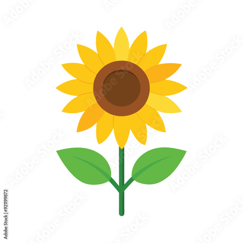 Simple flat color style sunflower vector illustration for digital and print designs.