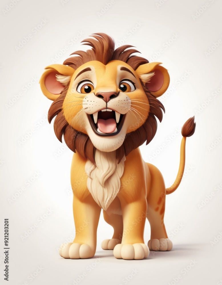 Cool cartoon lion with open mouth and big eyes Animation style 3D render of roaring lion African animal Cool cartoon lion with open mouth and big eyes Animation style 3D render of roaring lion African animal