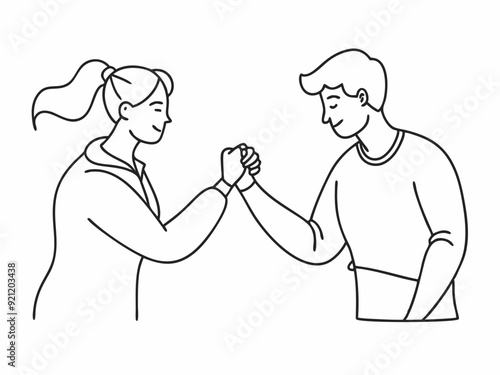 continuous single line drawing of two people doing a fist bump, line art vector illustration
