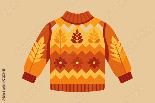 A cozy autumn sweater with knitted patterns in orange and brown hues, capturing the warmth of the season.