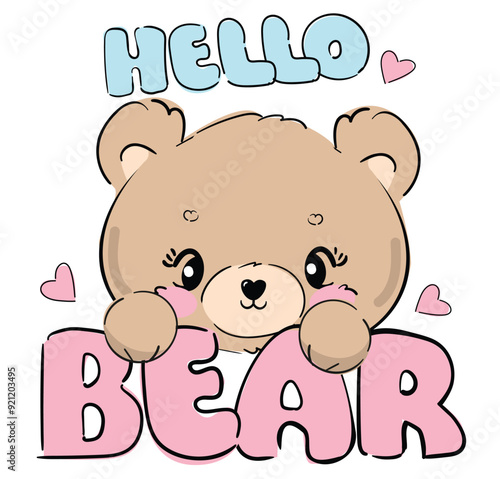 Teddy bear vector hand drawn illustration, cute print design for kids 