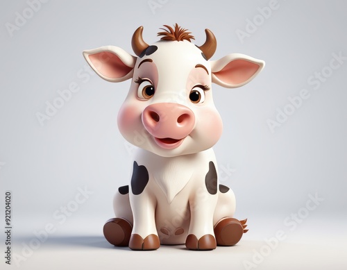 3d cute white cow Farm animal for children book Generative AI