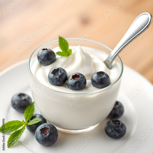 Un muy cremoso yogurt con muchas moras azules