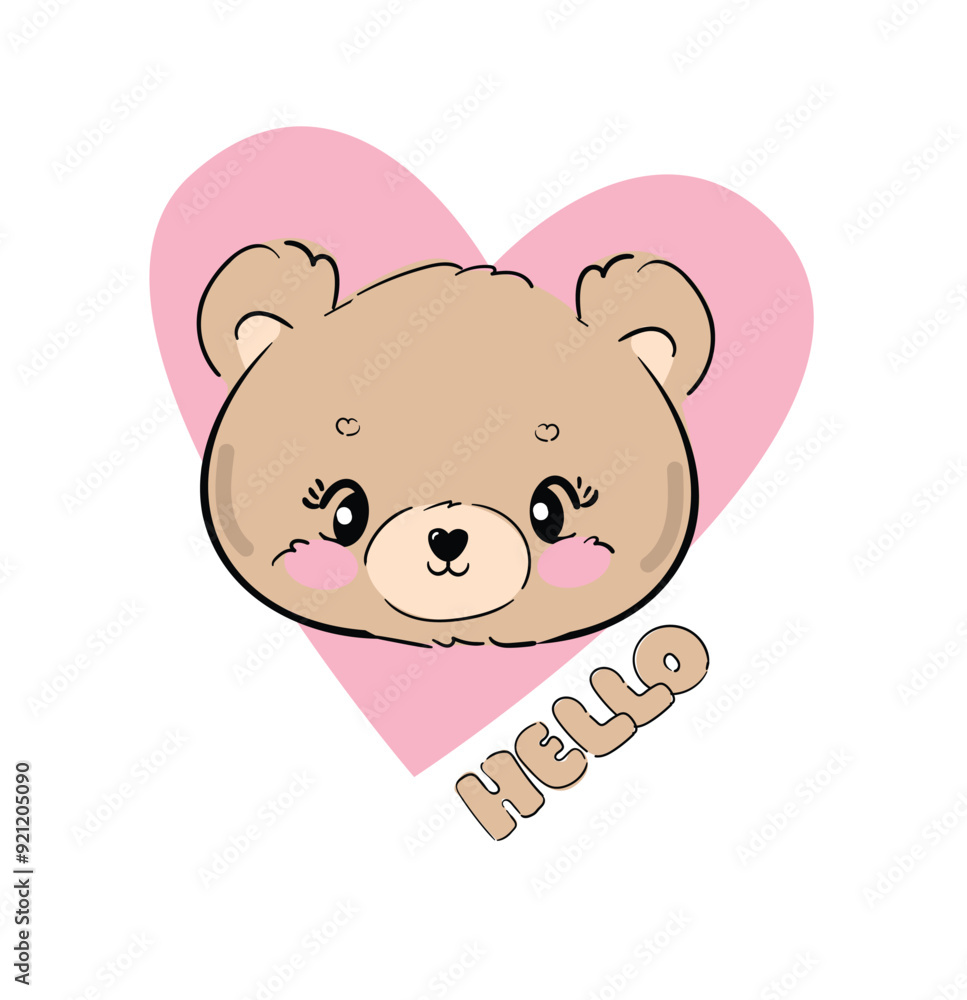 Teddy bear and heart vector hand drawn illustration, cute print design for kids Teddy bear and heart vector hand drawn illustration, cute print design for kids
