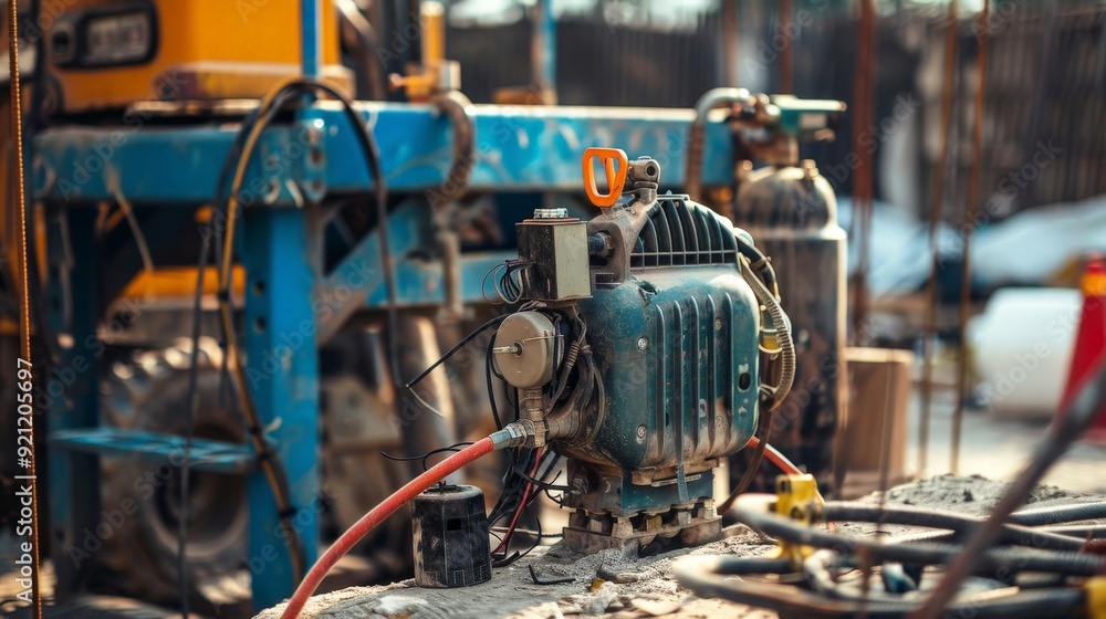 Fototapeta premium A pneumatic air compressor powering various tools, increasing efficiency on the construction site.