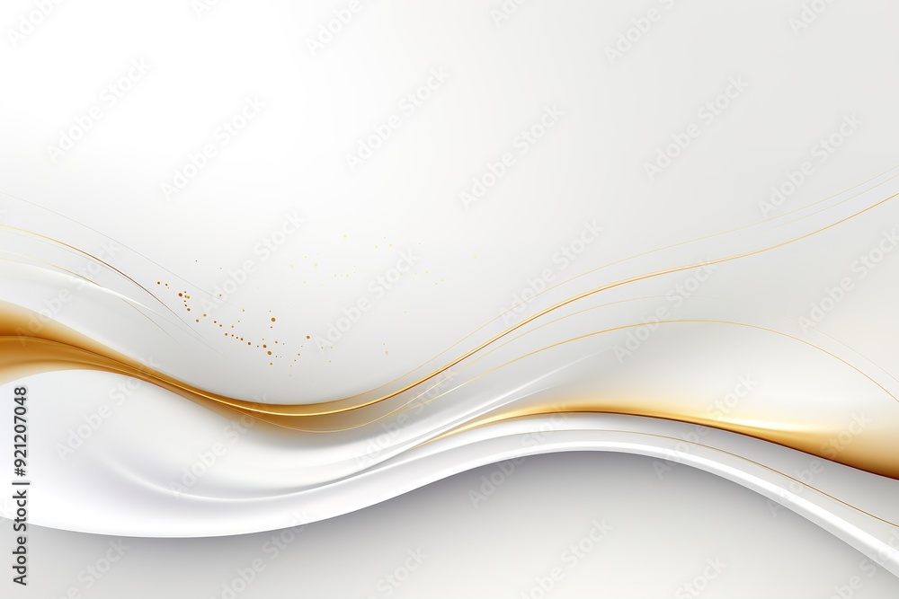 Abstract white background with golden waves and subtle glitter. Abstract white background with golden waves and subtle glitter.