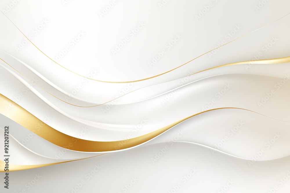 Abstract white background with golden wavy lines.