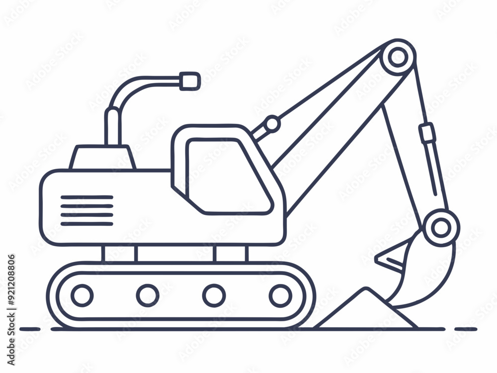 Naklejka premium continuous single line drawing of excavator, line art vector illustration 