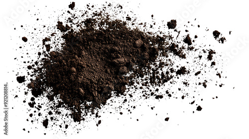 Dirt flying, soil pile scattered isolated on transparent background