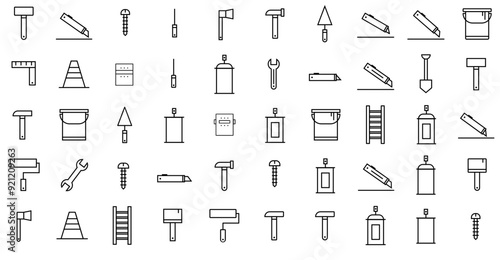 Mega Set Of Vector Construction Tools Vector Symbols Apps, Websites Ui Designs Suitable For Job,Construction,Mason,Work,Tool Vector Illustration Linear Pictogram Pack