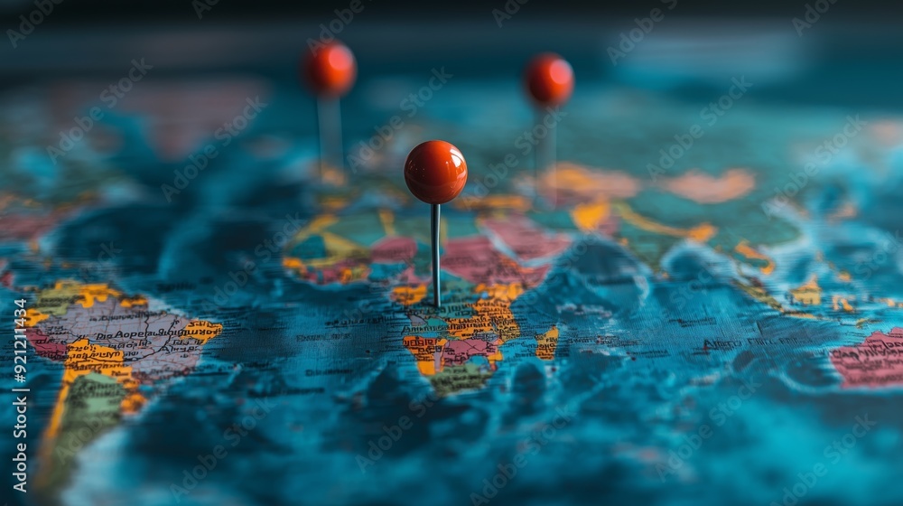 Red Push Pin on a World Map. Red Push Pin on a World Map.