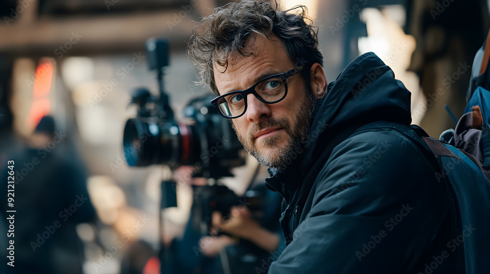 A series of close-up portraits of directors in the middle of a film set, with intense focus and the action unfolding behind them.
A series of close-up portraits of directors in the middle of a film set, with intense focus and the action unfolding behind them.
