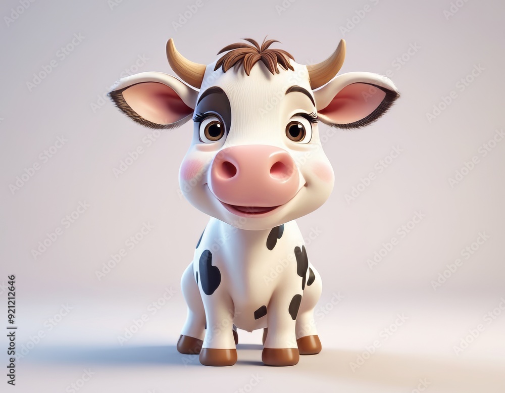 Cute little cow sitting and smiling in cartoon style with big eyes on gray background Farm animal for kids Storybook Generative AI Cute little cow sitting and smiling in cartoon style with big eyes on gray background Farm animal for kids Storybook Generative AI