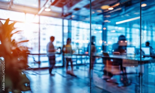 Business office with blurred people casual wear, with blurred bokeh background