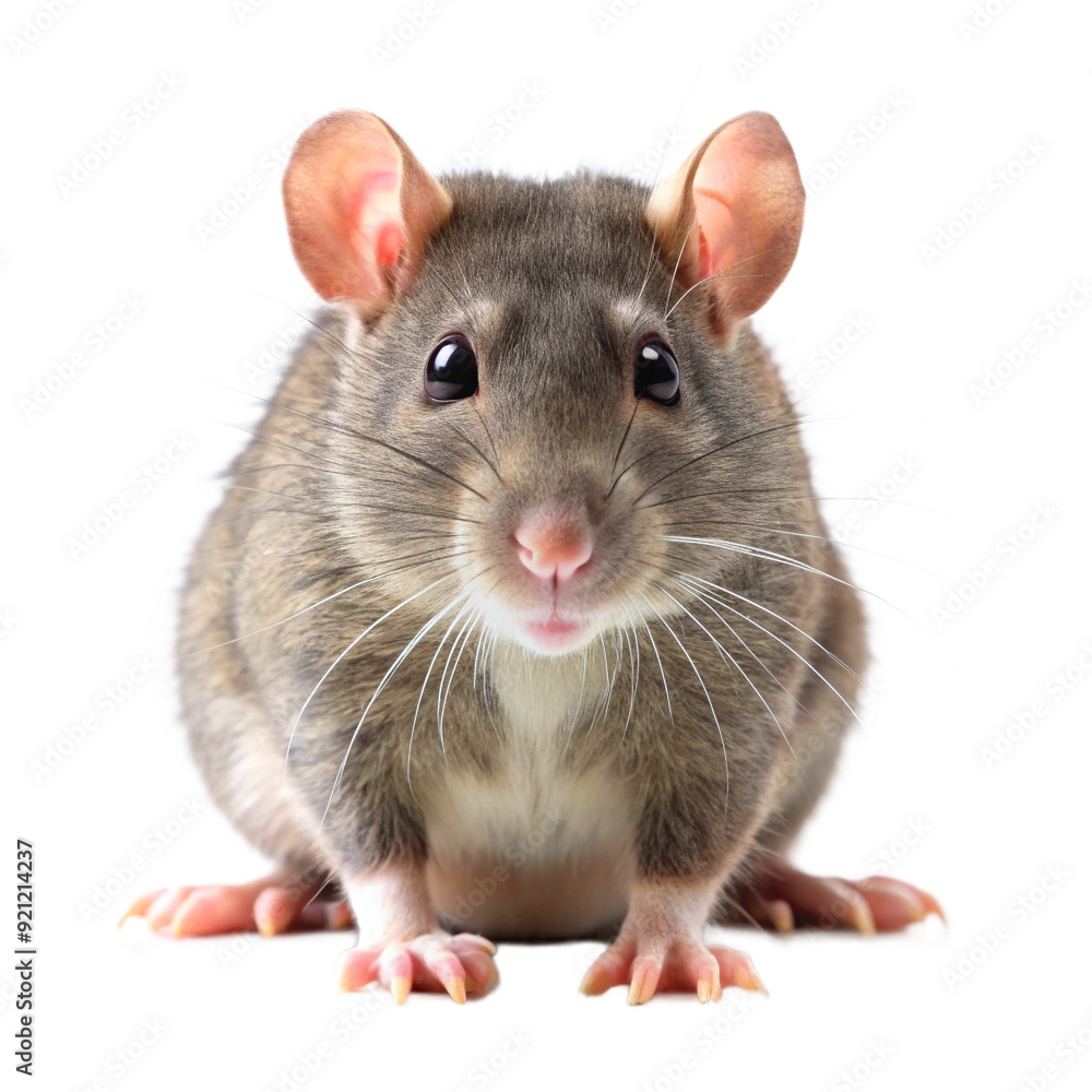 Rat on white background, isolated and looking cute, small pet rodent with gray fur and long tail Rat on white background, isolated and looking cute, small pet rodent with gray fur and long tail