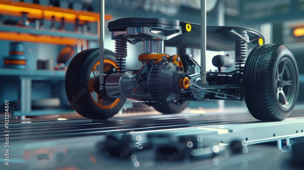 3D Render of Car Suspension System Highlighting Shock Absorption and Stability Mechanism 3D Render of Car Suspension System Highlighting Shock Absorption and Stability Mechanism