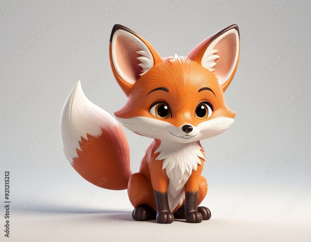 Obraz premium 3d cartoon cute furry red Character on grey background For Icons and objects collection of woodland animals