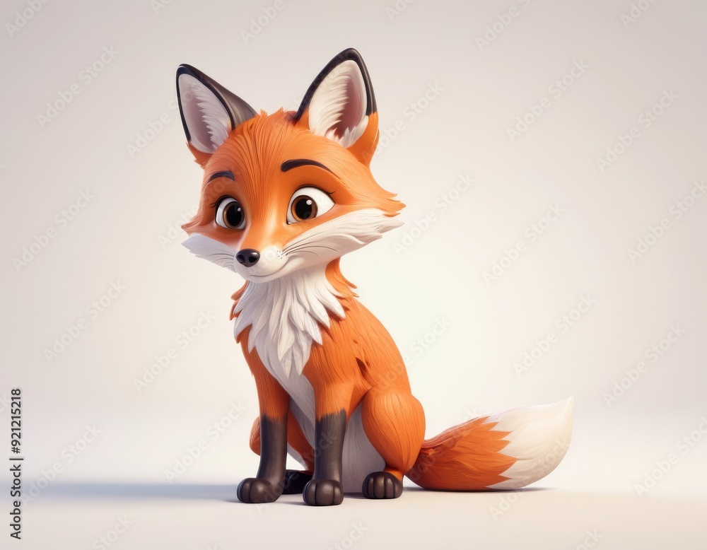 Obraz premium 3d cartoon cute furry red Character on white background For Icons and objects collection of woodland animals