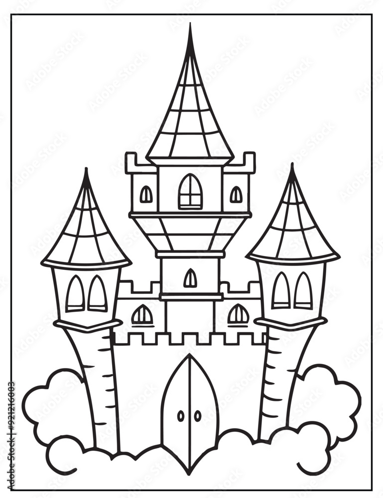 Halloween Vampire's Castle line art, Black and white art Halloween Vampire's Castle line art, Black and white art