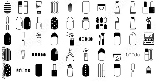 Set Of Linear Cosmetics Vector Symbols Apps, Websites Ui Designs Suitable For Nail-Art,Nail-Polish,Nail-Salon,Nail-Care,Nail-Art-Design Outline Icons Collection. Simple Vector Illustration