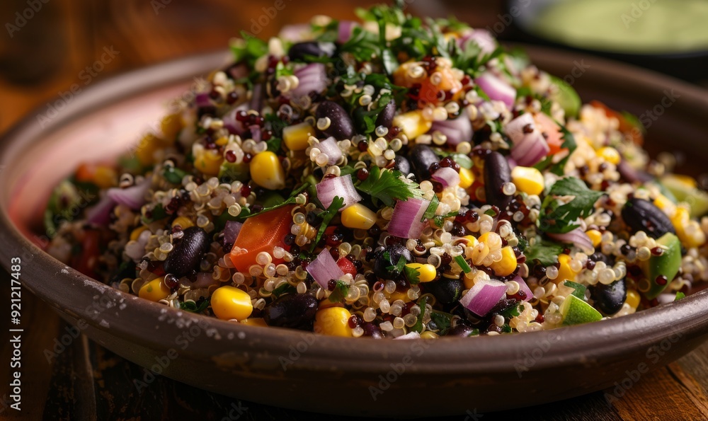 Quinoa salad with black beans, corn, red onion, and cilantro-lime dressing Quinoa salad with black beans, corn, red onion, and cilantro-lime dressing