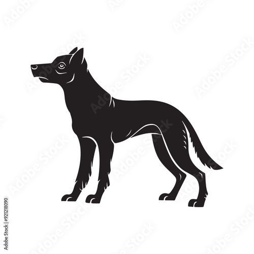 black silhouette of a dog with thick outline side view isolated in white background