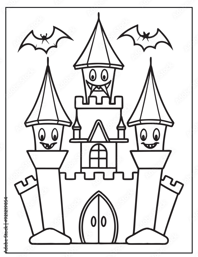 Halloween Vampire's Castle line art, Black and white art Halloween Vampire's Castle line art, Black and white art