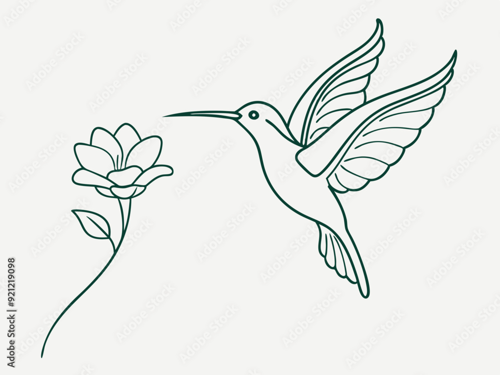 continuous single line drawing of hummingbird hovering while feeding at flower, line art vector illustration
continuous single line drawing of hummingbird hovering while feeding at flower, line art vector illustration