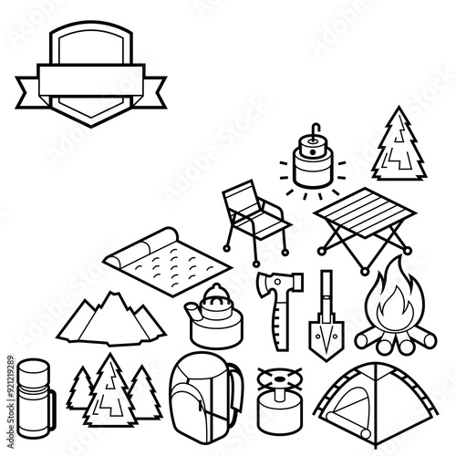 Travel camping background. Tourist equipment for survival in outdoor.