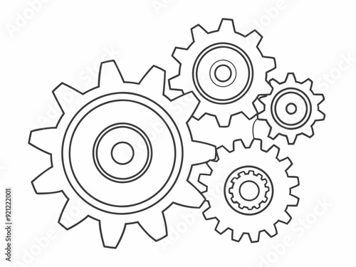 continuous single line drawing of gear wheels, gear line art vector illustration 